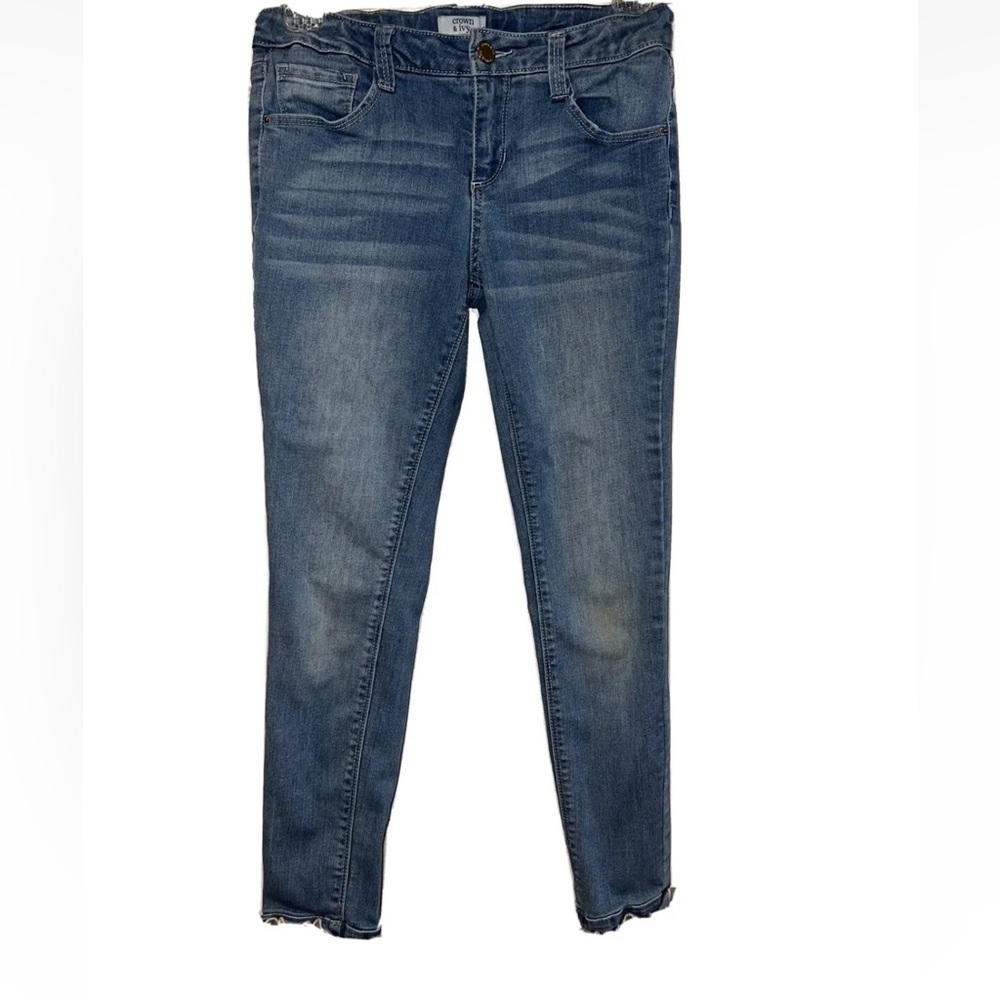 Crown & Ivy Girls Jeans Size 12 Skinny Blue Jeans Light Wash with Cuff Detail